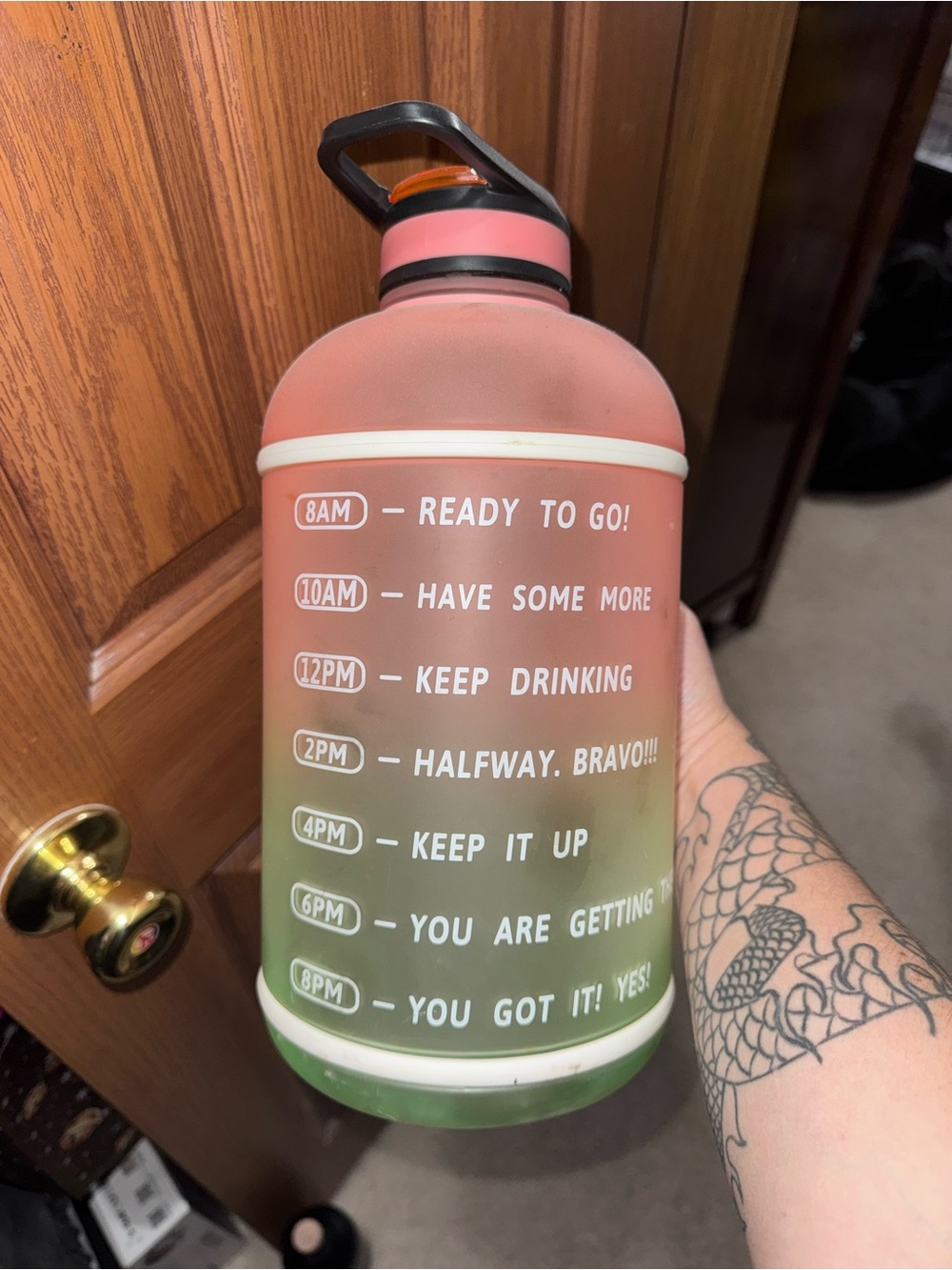 Motivational Gradient Water Bottle - Pink to Green